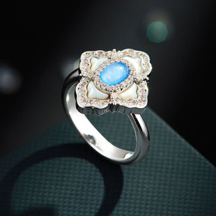 High-end natural black mother-of-pearl flower open ring, copper alloy inlaid with zircon freshwater pearls, adjustable ring ring pic 6