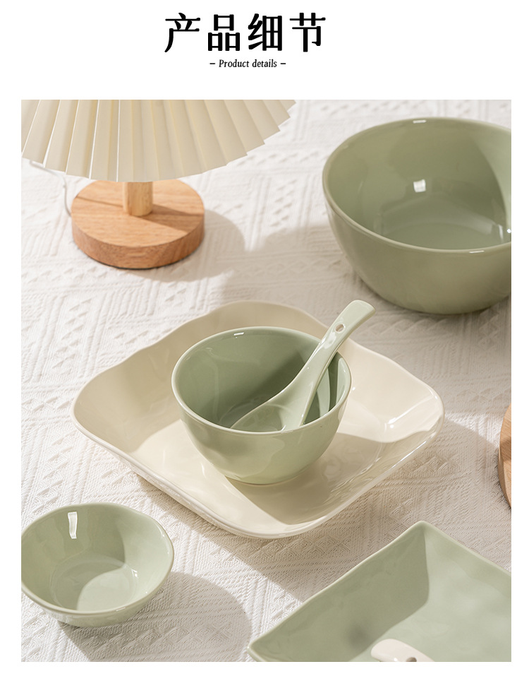 Light luxury ins cream-style solid-color ceramic household housewarming reunion dinner bowls, plates and dishes with high appearance level, soup bowls and tableware pic 14