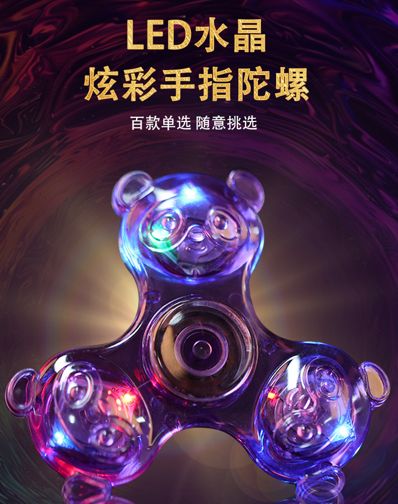 熊猫指尖陀螺水晶带灯夜光透明LED发光解压手指玩具减压潮流夜光详情1