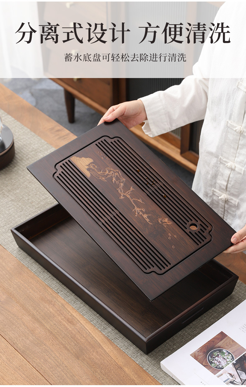 Wholesale of household small water storage trays, draining tea tables, simple rectangular bamboo tea sets, large and small sizes pic 37