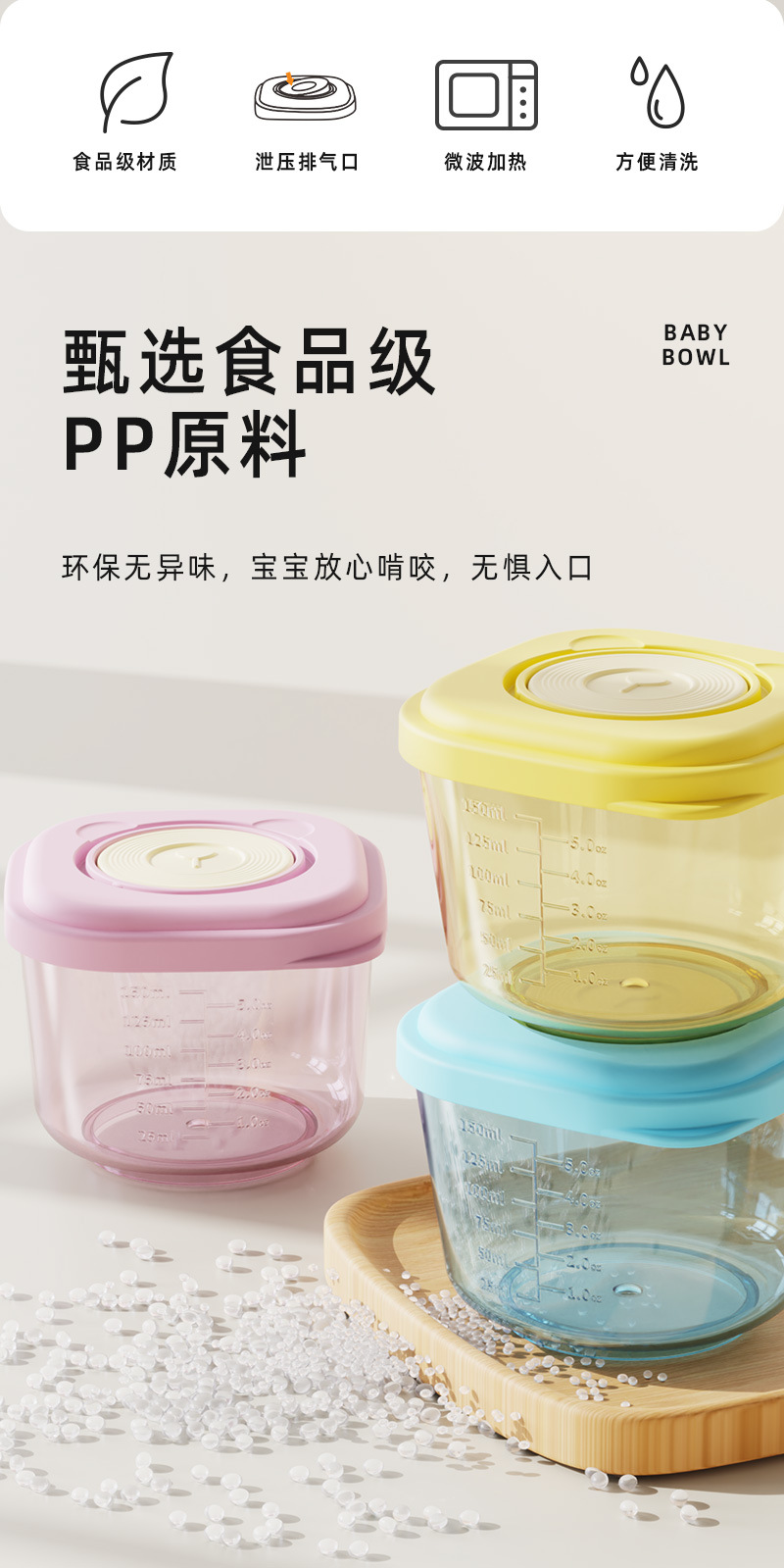 宝宝辅食盒食品密封盒微波炉加热冰箱保鲜盒塑料带刻度食物收纳盒详情2