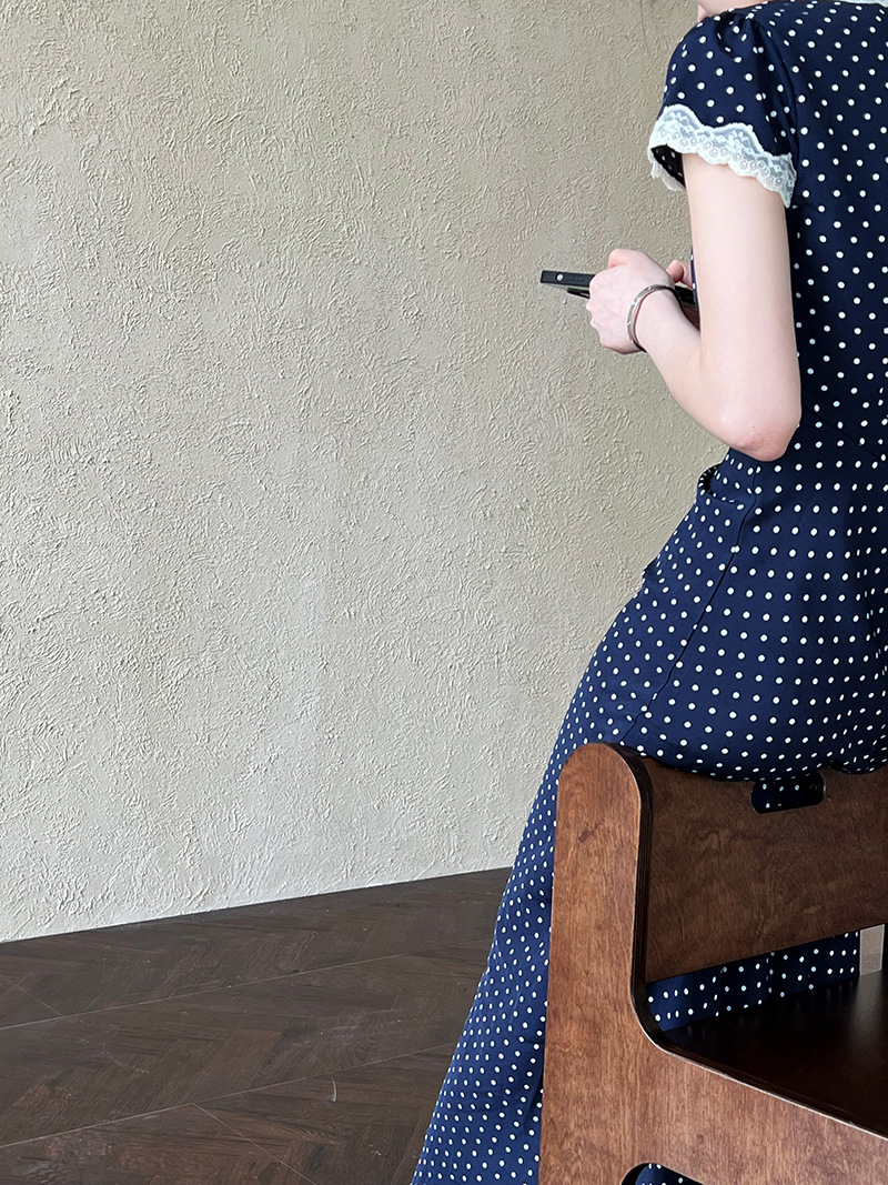 鹿西 法式蕾丝花边拼接连衣裙夏季V领气质波点收腰显瘦长裙子8677详情36