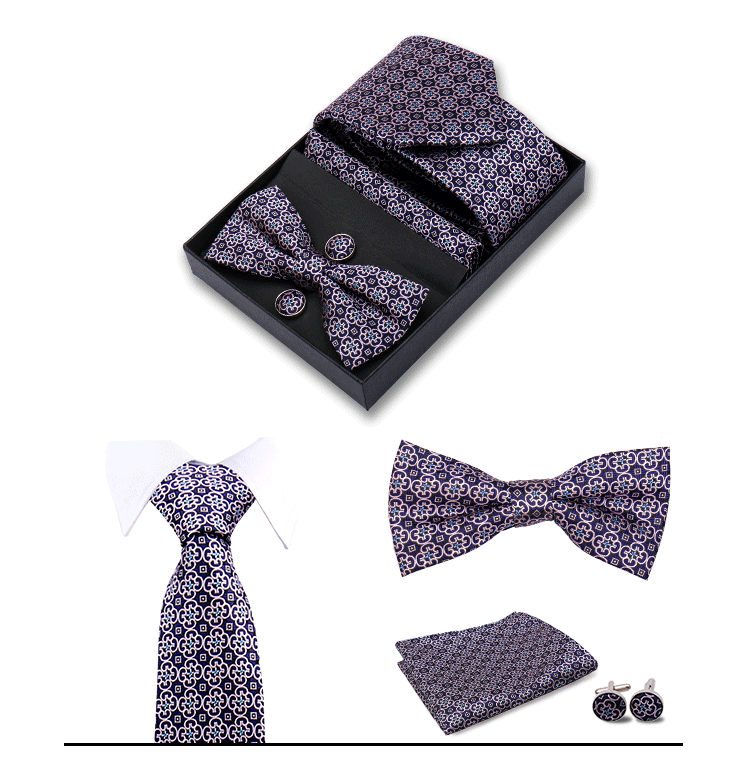 男士商务8cm领带领结口袋巾5件套礼盒装婚礼宴会条纹黑色手打领带详情29