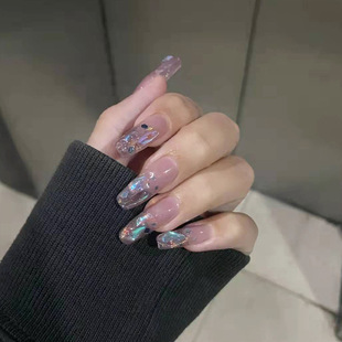 Wearable nail stickers, ballet nails, ice-transparent, shiny cloud nail plates, artificial nails, detachable finished nail pic 26