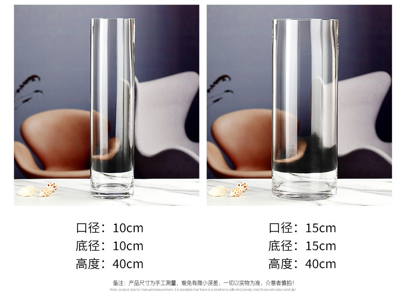 一件代发简约直筒玻璃花瓶富贵竹花瓶客厅装饰摆件高级感水培花瓶详情8