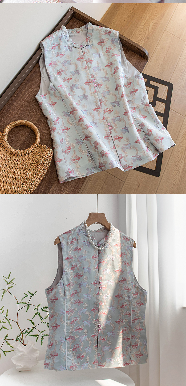 New Chinese-style improved new national trend button-up small stand-up collar jacquard brocade gold heavy industry embroidered vest jacket pic 18