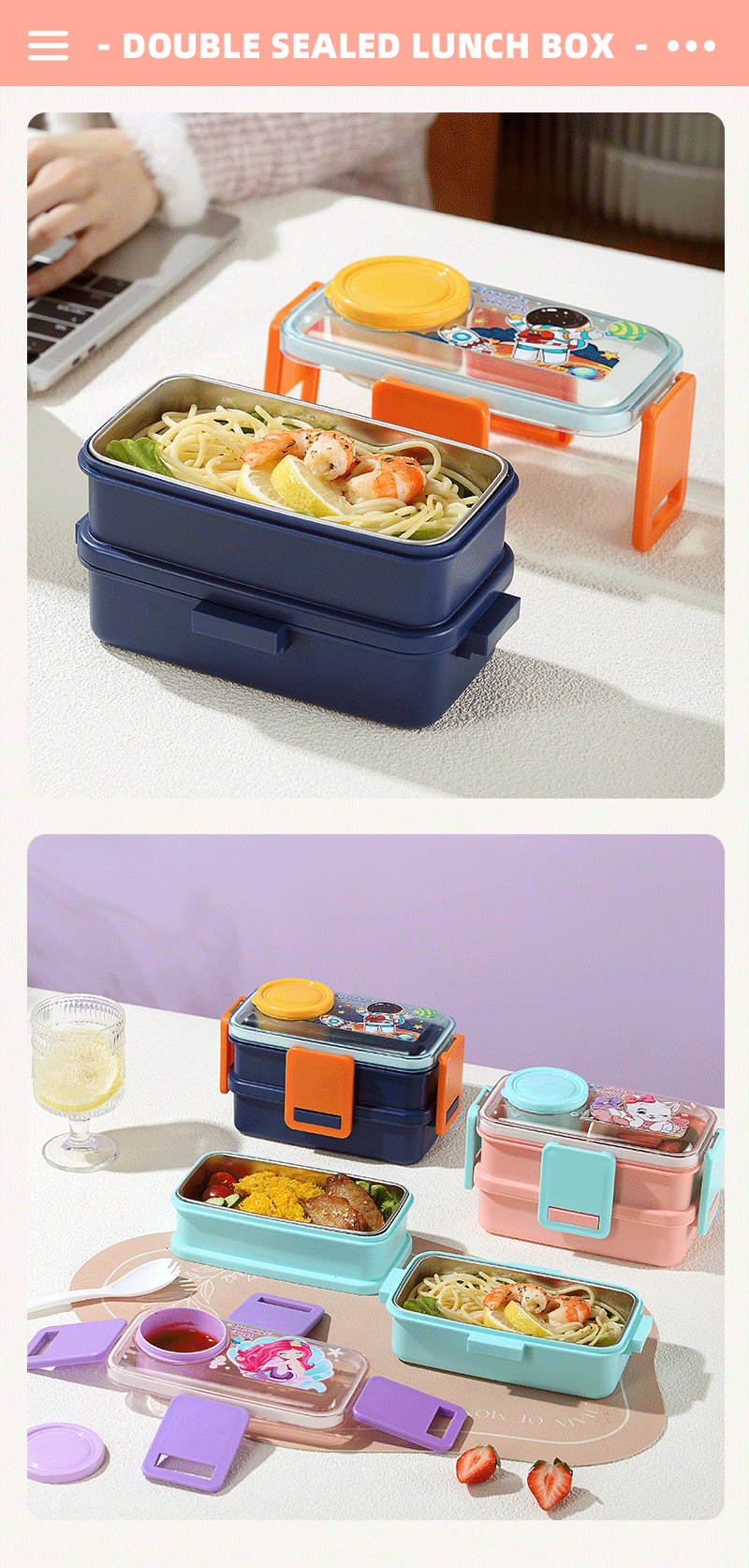 Cartoon student lunch box, multi-sized fruit lunch box, mini bento box, 304 stainless steel pic 12