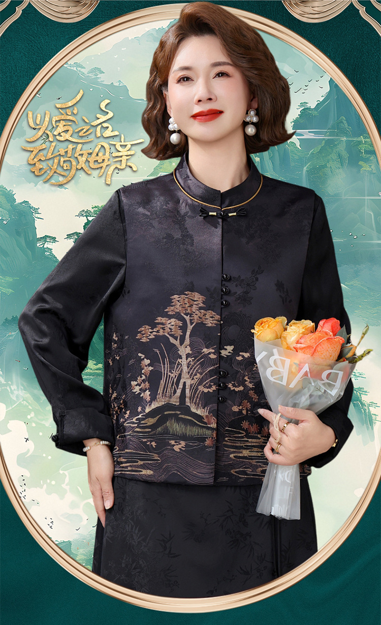 The 2026 new spring vest for middle-aged mothers with a national trend style, featuring a round-neck casual Tang suit for middle-aged and elderly women pic 1