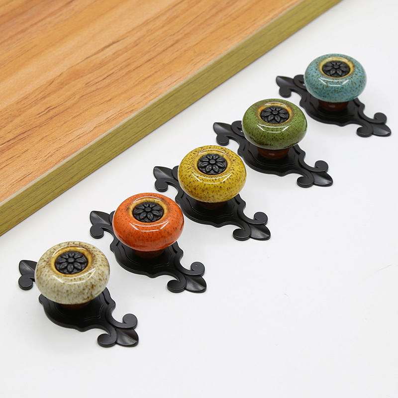 Antique copper creative furniture handles, cabinet, wardrobe, drawer glazed handles, single-hole furniture accessories handles with ethnic style pic 4