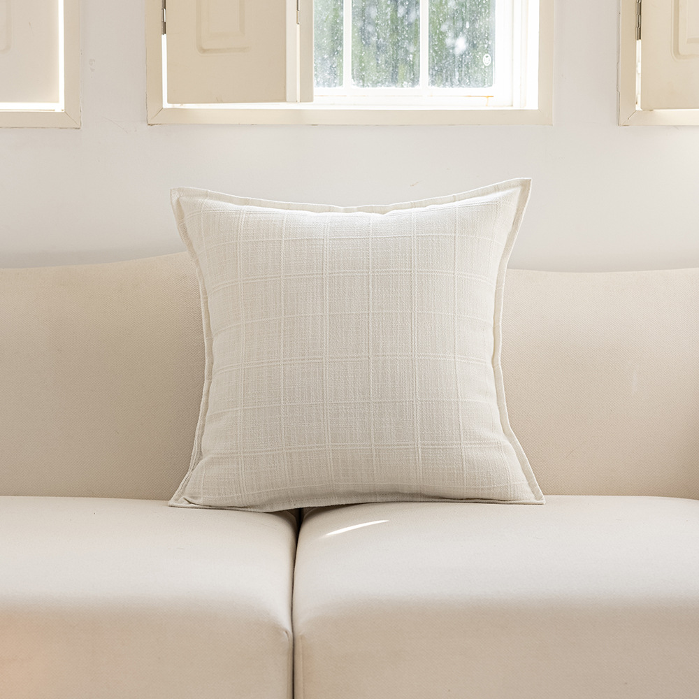 Cross-border minimalist style autumn and winter solid color polyester double-sided jacquard checkered home cushion Headboard sofa pillowcase pic 9