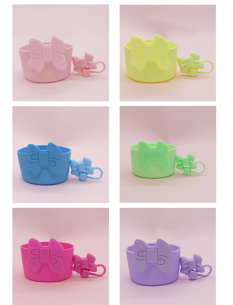 New in-stock chrysanthemum cup sleeve set, stanley water cup base, anti-slip silicone bow straw cap wholesale pic 7