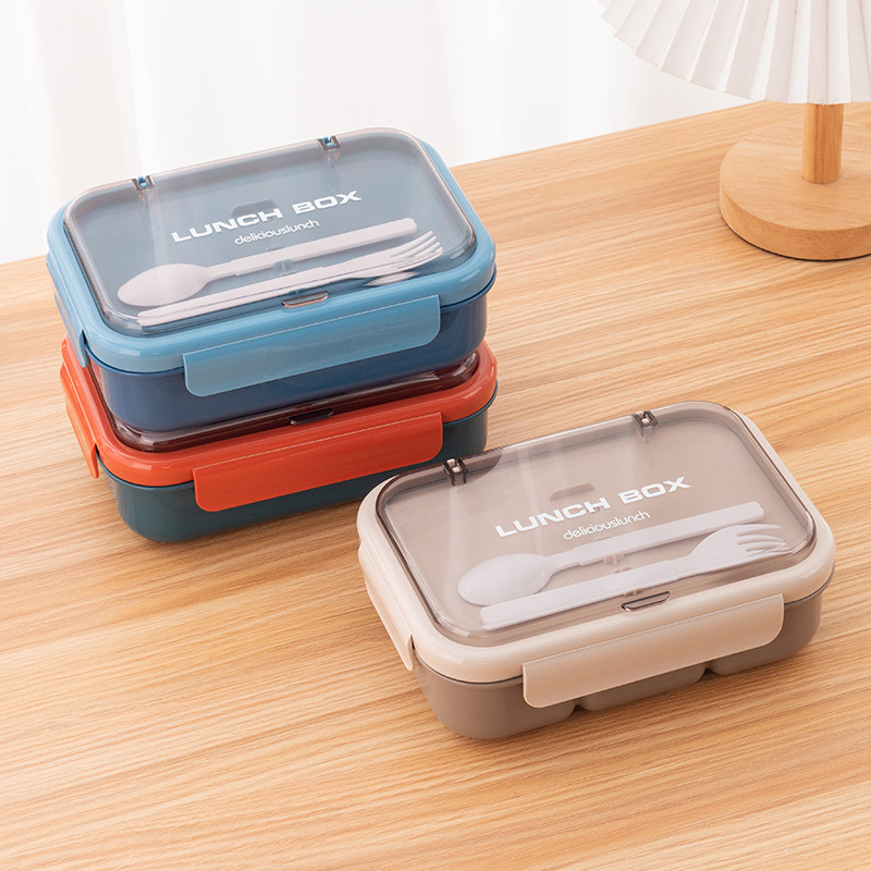 Large-capacity food-grade plastic office worker compartment-sealed lunch box, microwave-heated student lunch box with tableware pic 1