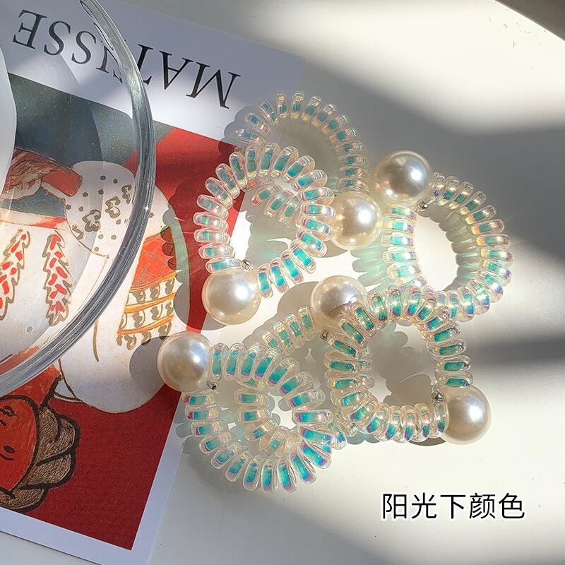 Laser Mermaid Girl telephone line hair tie for women, Korean, simple and basic, versatile hair band, seamless leather cover hair accessory pic 27