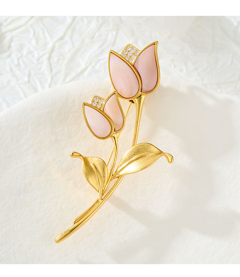 A light luxury and high-end natural mother-of-pearl tulip brooch, copper-plated with real gold and brushed exquisite brooch, new corsages for clothing and accessories pic 12
