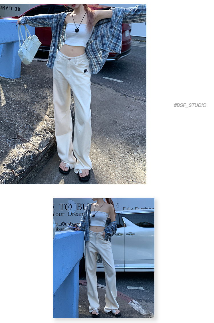 稚橘#刺绣标四色阔腿牛仔裤女高腰宽松显瘦个性时尚百搭拖地长裤详情10