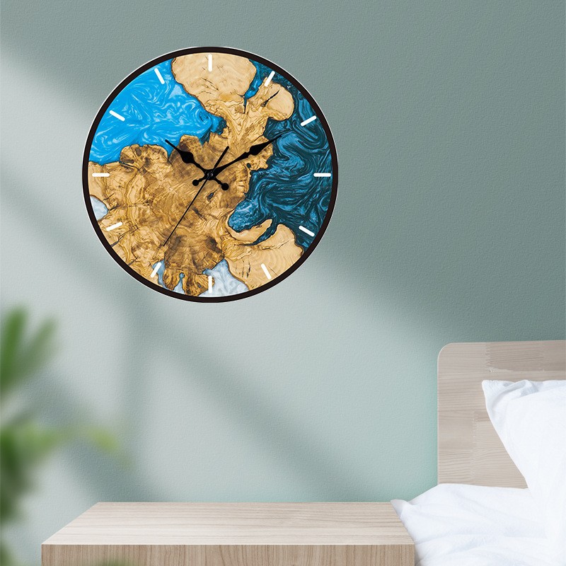New Chinese-style, simple acrylic wall clock with wood grain texture, living room decoration wall clock, fashionable and silent clock pic 4