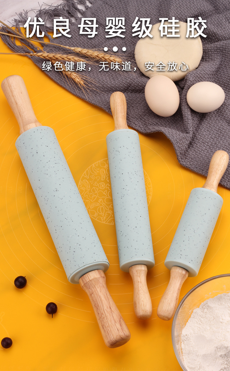 实木擀面杖不沾面擀面棍厨房用饺子皮神器家用硅胶手工烘焙工具详情7