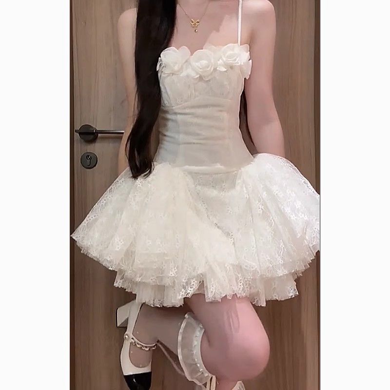 纯欲芭蕾风新款蕾丝蓬蓬仙女裙仙气吊带连衣裙女夏季独特别致裙子详情4