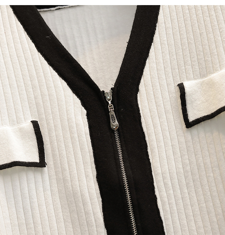 A 200-pound large-sized chanel-style knitted cardigan for early autumn, a V-neck double zipper loose, waist-cinching and slimming base layer for women pic 18
