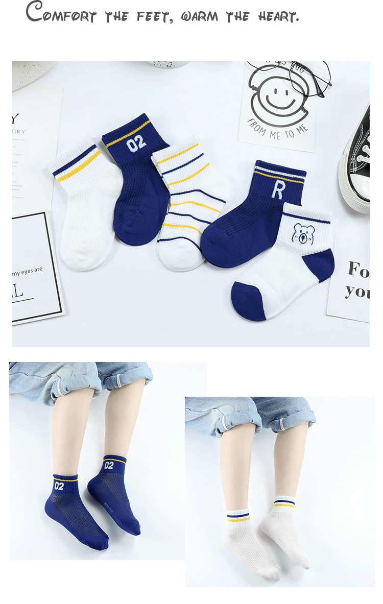 懿双双儿童袜子夏季新款大网超薄潮牌字母短袜精梳棉小熊无骨童袜详情6