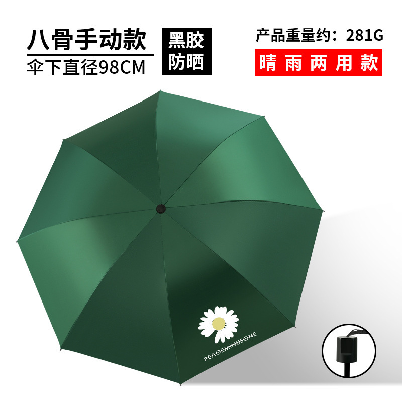 Three-fold small Daisy umbrella factory wholesale black rubber sun protection and UV protection folding umbrella, all-weather and all-weather sunshade umbrella for women pic 7