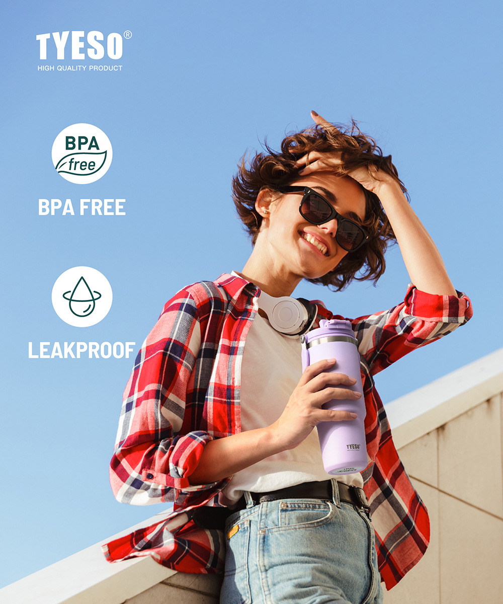 TYESO/ Taishuo stainless steel insulated cup, double-layer cold preservation portable ice cup, double-drinking car large-capacity water cup pic 4