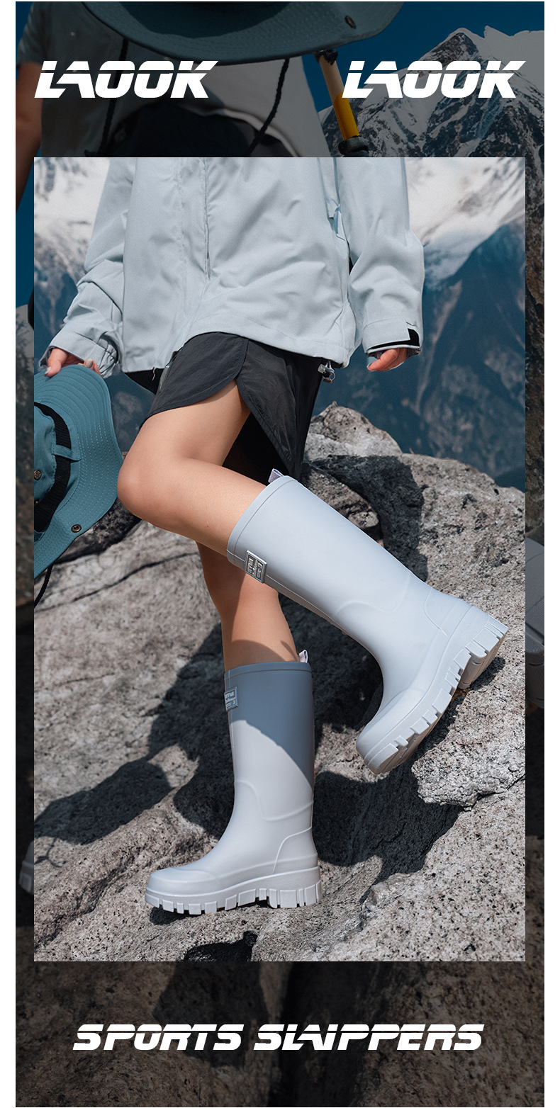 跨境时尚雨鞋女厚底耐磨防滑水鞋韩版中高筒露营风雨靴防水洗车鞋详情14