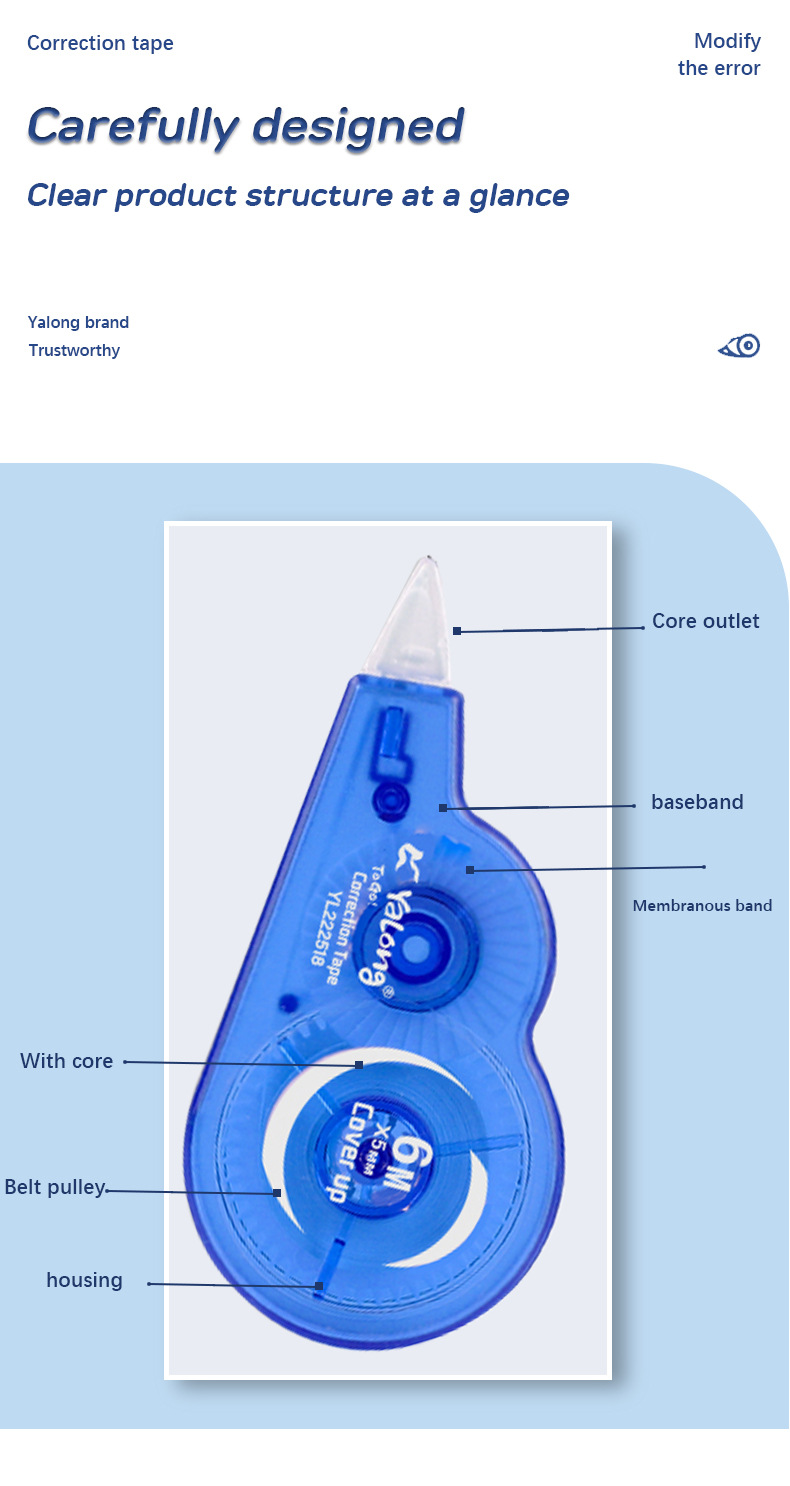 Yalong Cross-border Student Wholesale 6m correction tape for text correction stationery for students and offices pic 4