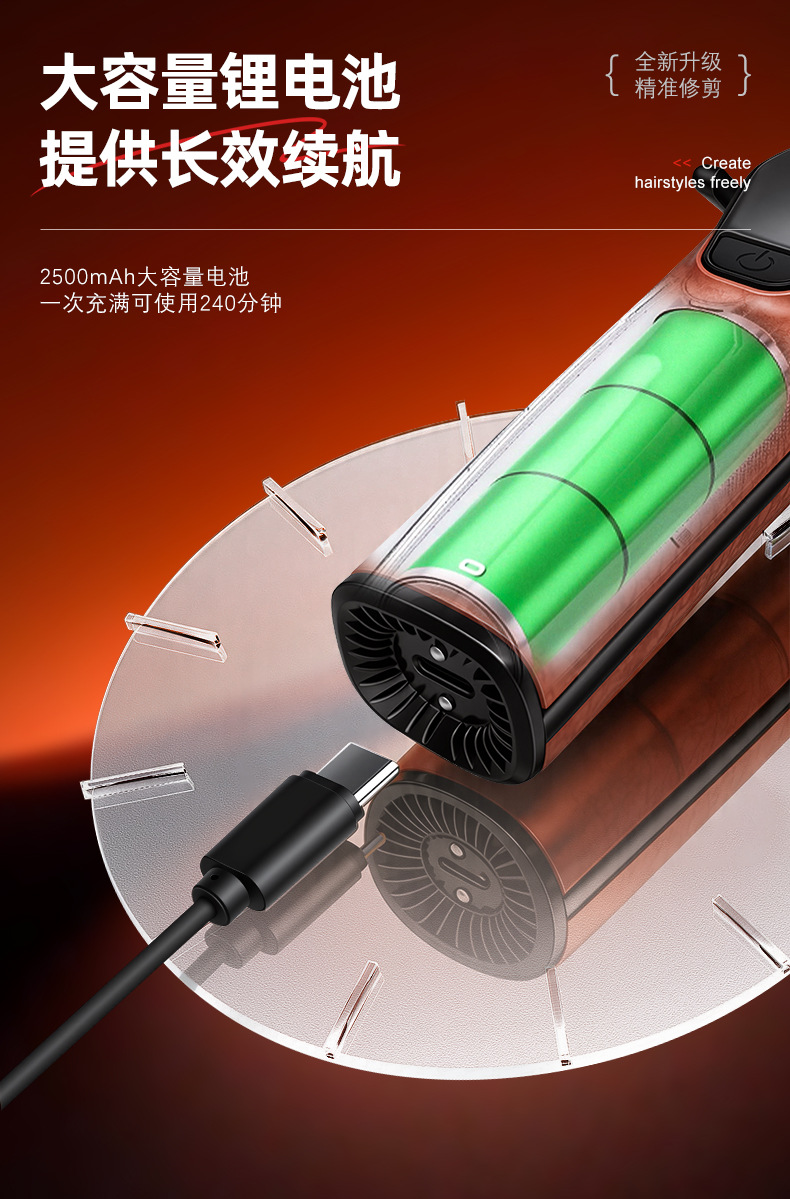 MARSKE  MS-5090跨境新款电动理发器金属电推剪大屏数显两档调速专业发廊电推剪子详情6