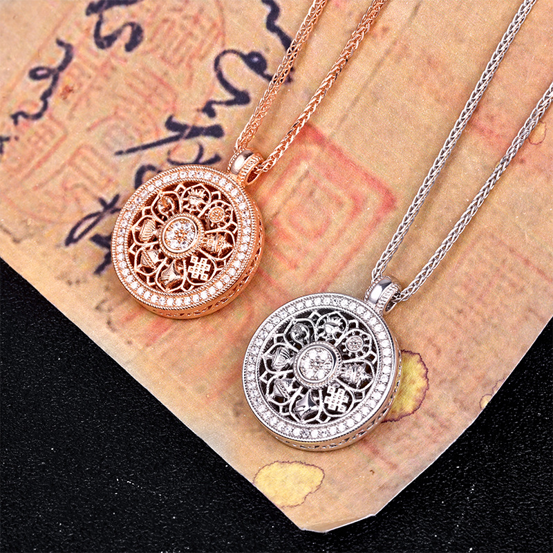 卓恒甄选通体s925银八宝罗盘吊坠圆形莲花编织项链纯银小红书爆款银饰批发详情4