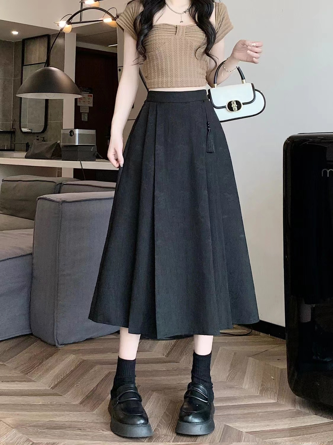 新中式国风粉色半身裙女装马面中裙夏2024新款气质a字百褶裙国潮详情3