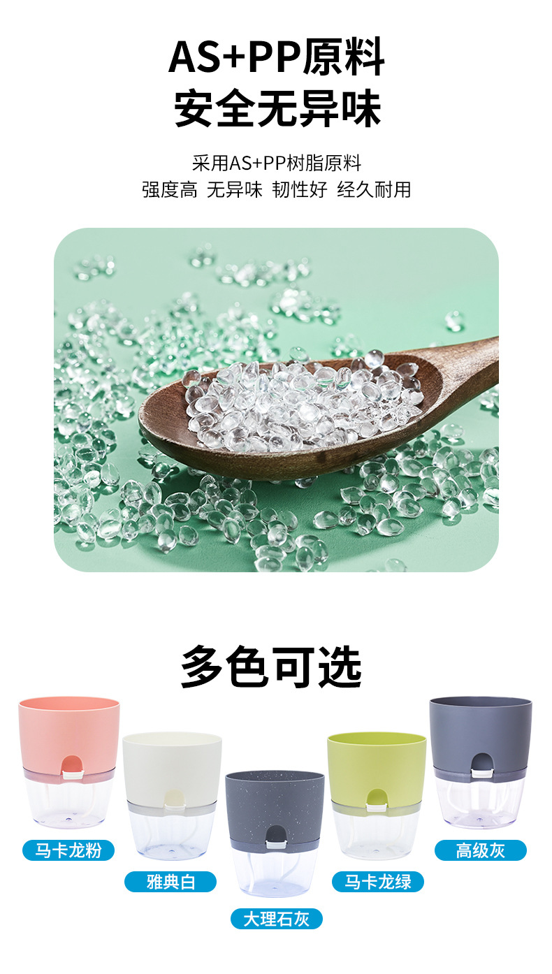 跨境工厂现货批发透明塑料懒人花盆双层简约自吸水棉绳亚马逊园艺详情27