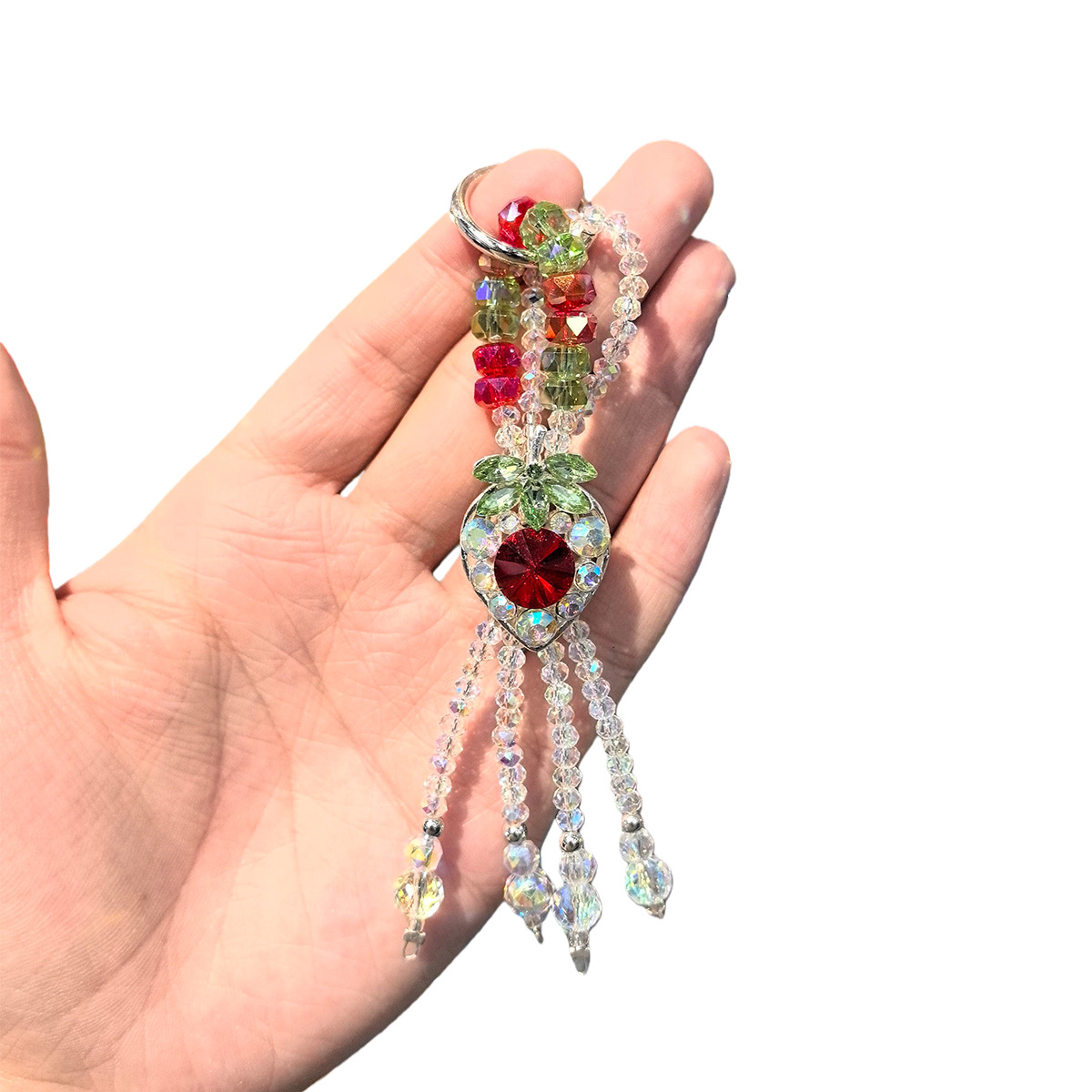 创意草莓水晶串珠钥匙扣 满钻合金流苏包包挂饰少女心可爱ins挂件详情7