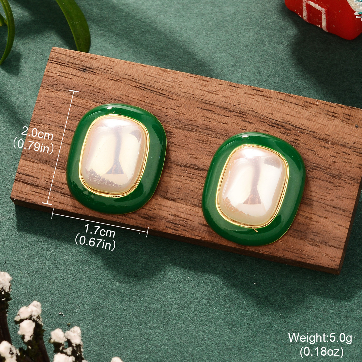 Light luxury and niche green Christmas 2024 French high-end triangular pearl earrings, new trendy silver needle color-preserving stud earrings pic 26