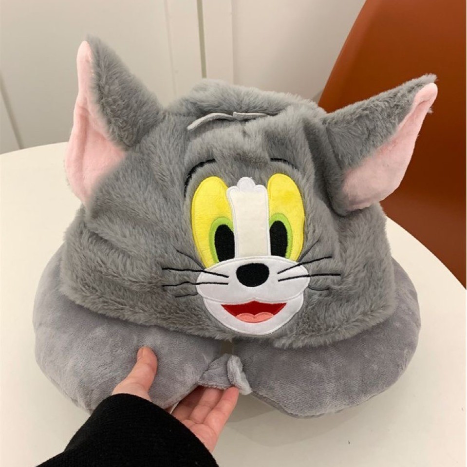 跨境爆款日系卡通史迪仔连帽颈枕毛绒玩具U型枕办公室午睡枕批发详情5