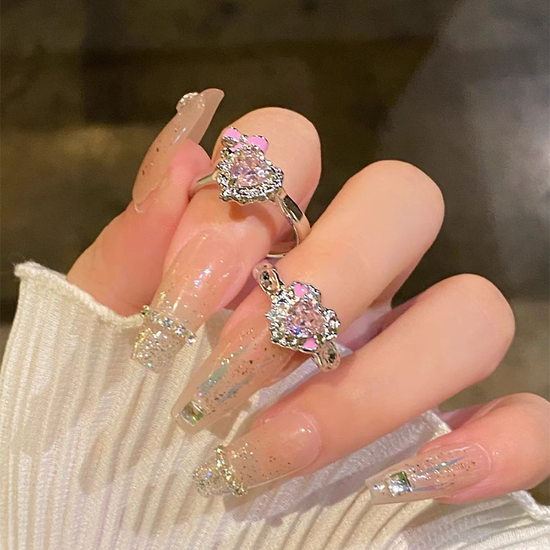 蝴蝶结爱心锆石开口戒指女甜酷百搭个性指环小众感时尚食指戒详情5