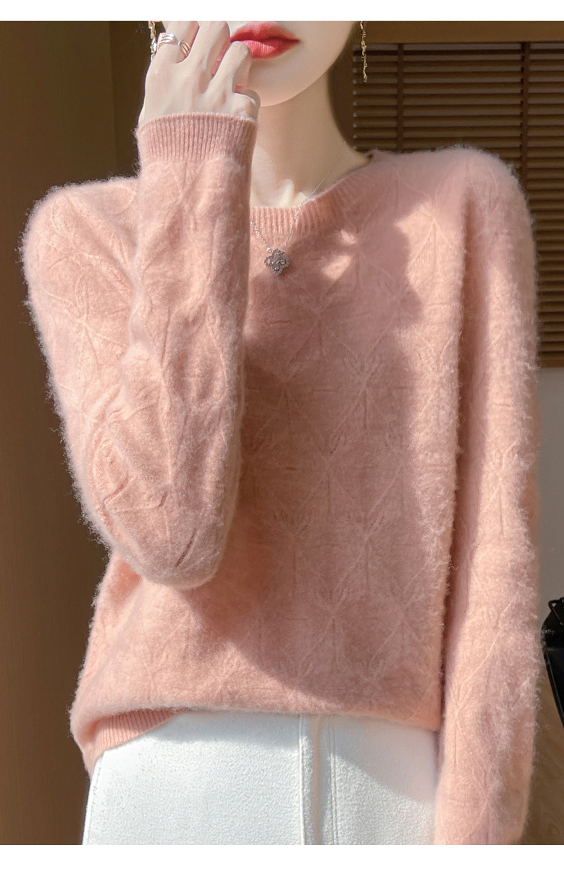 镂空花一线成衣100纯羊毛衫女圆领长袖针织羊绒毛衣宽松软糯打底详情24