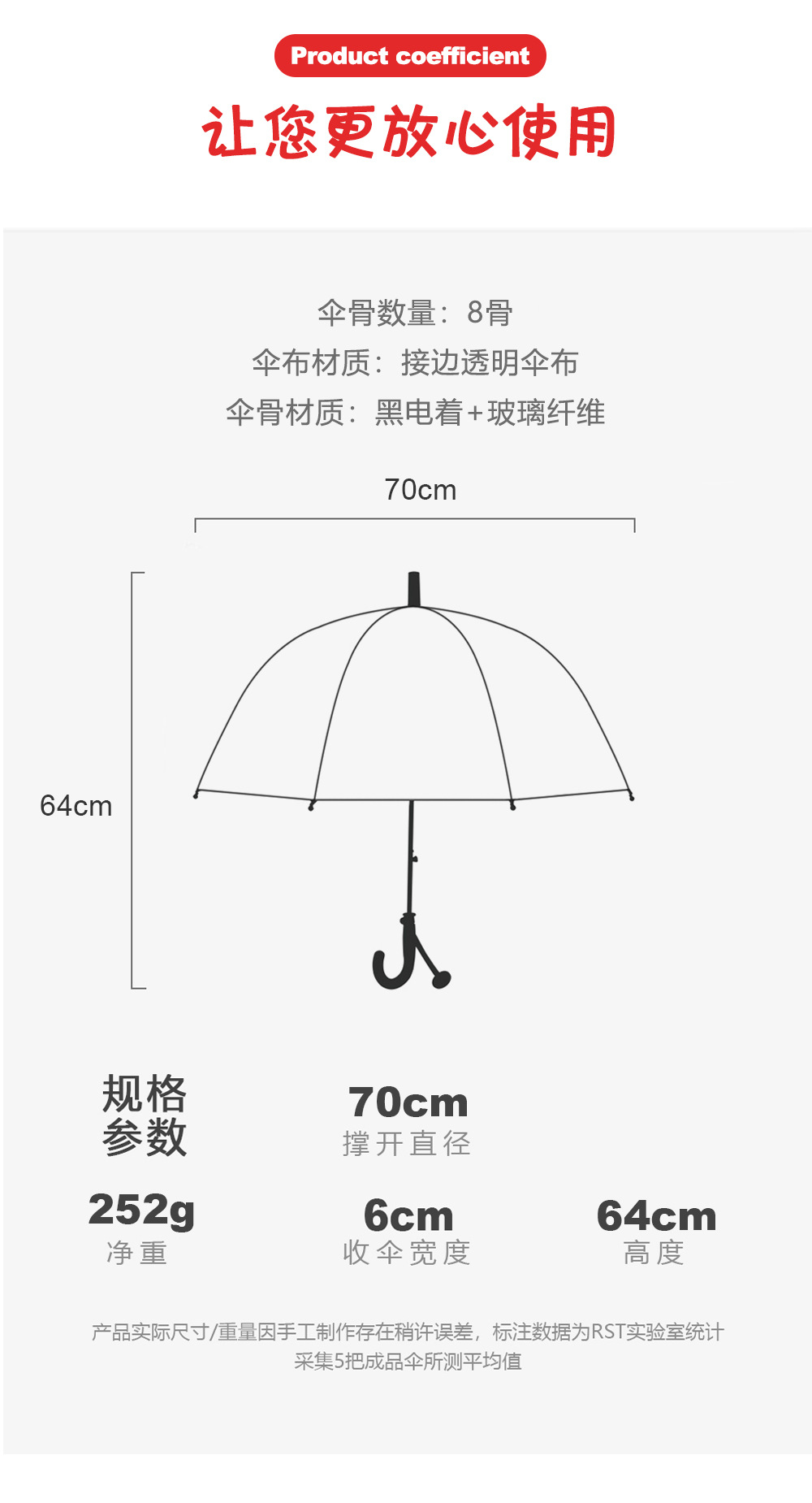 星宝可印刷logo儿童伞清晰透明黑边伞厂家现货批发50cm8骨自动伞详情9
