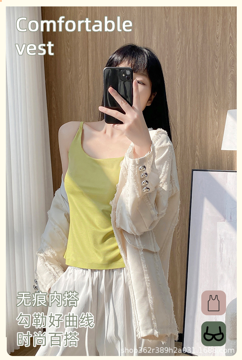 2501女轻运动风好身材背心吊带百搭显瘦美背固定杯打底内衣带胸垫详情1