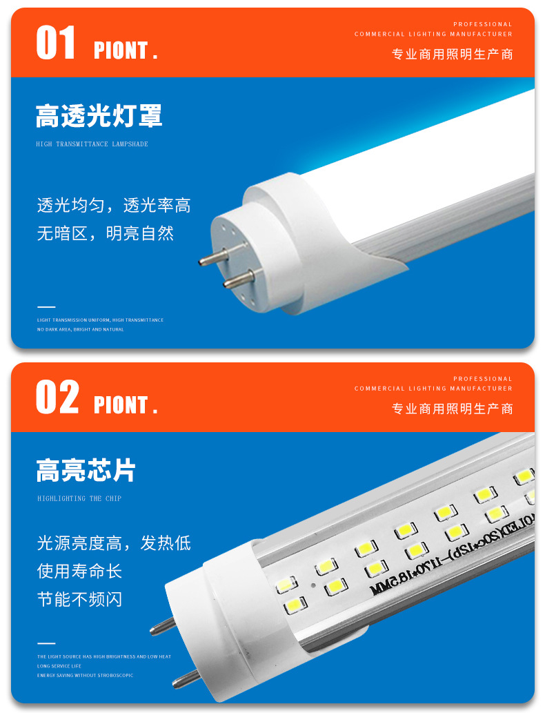 LED分体灯管高光效日光LED灯管商场超市商用单排双排T8高亮灯管详情14