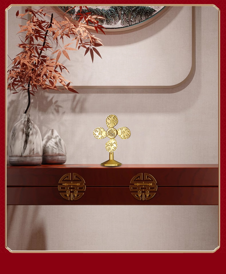 黄铜风车摆件办公室桌面小铜器风生水起财源滚滚招财转动小摆件详情8