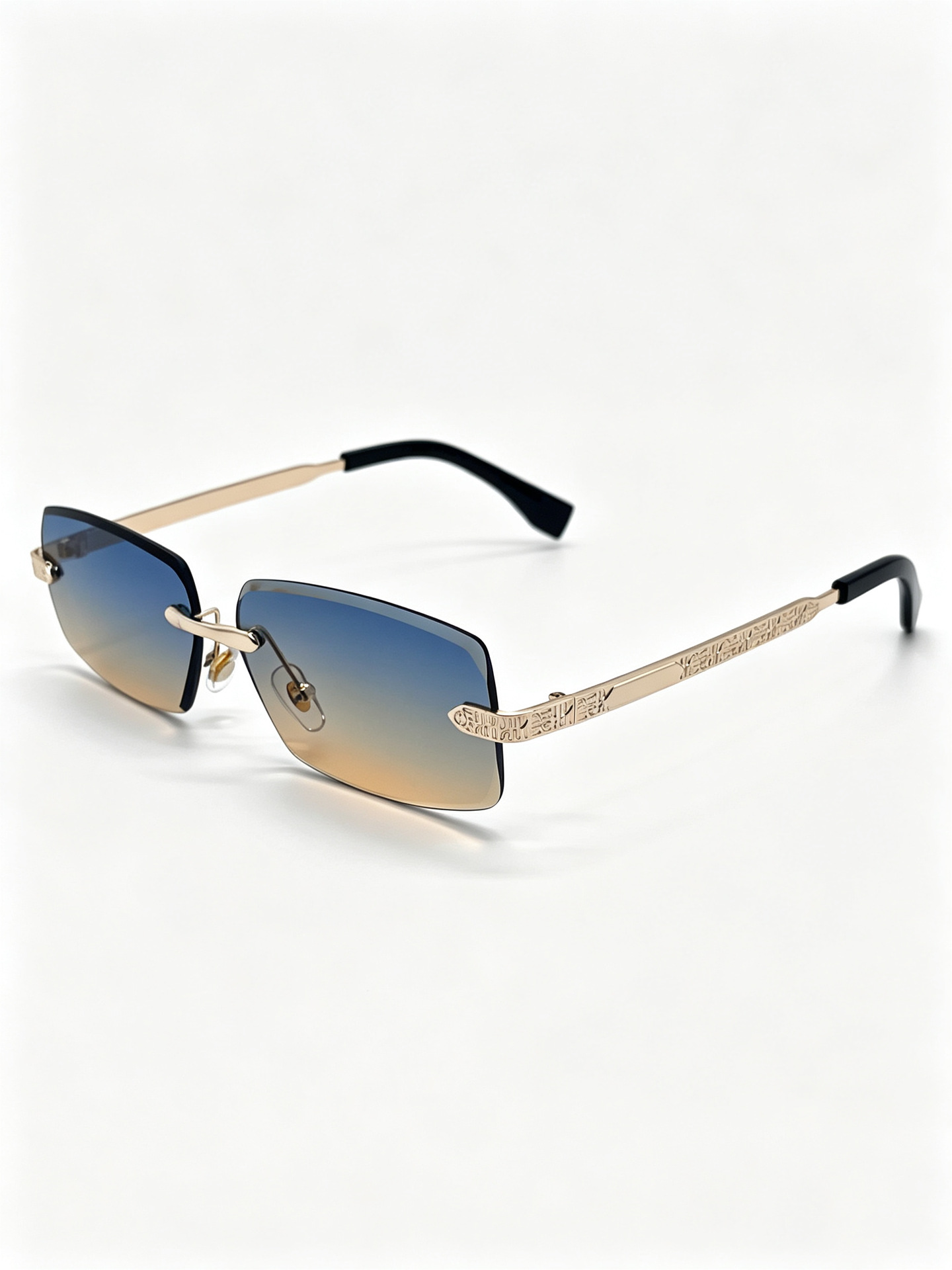 New frameless trimmed sunglasses with metal engraved temple, high-definition gradient UV protection, suitable for both men and women pic 7