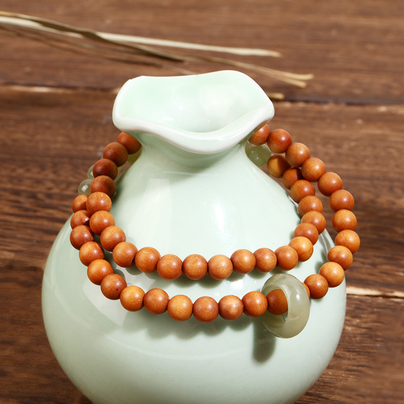 国潮青山黛复古芭比檀文玩双圈佛珠盘玩手饰品 和田玉跑环手串 国潮风格 精致手链 玉石手串详情5