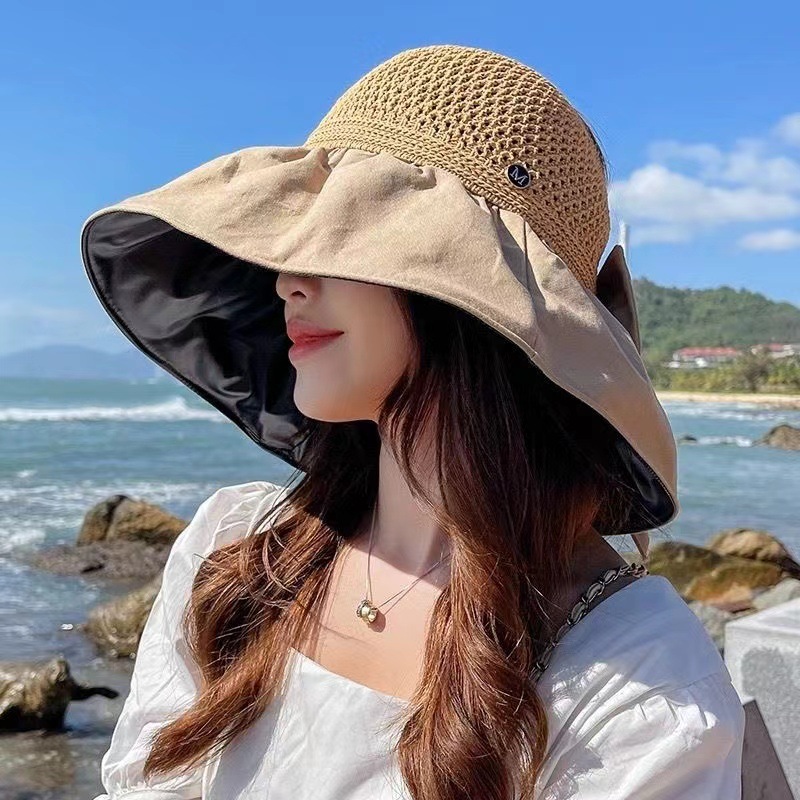 新款夏季百搭户外遮阳帽大帽檐渔夫帽便携防晒太阳帽蝴蝶结女士帽详情6