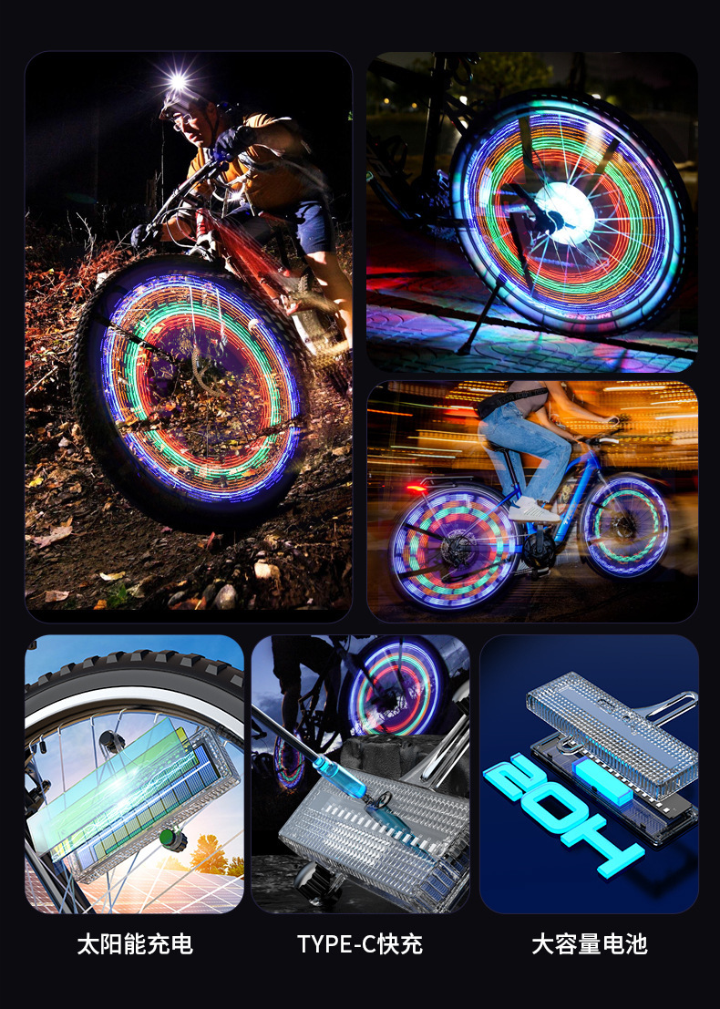 Bicycle tire light, Wind and Fire Wheel night riding induction type solar bicycle tire wire light spoke light 16LED pic 2