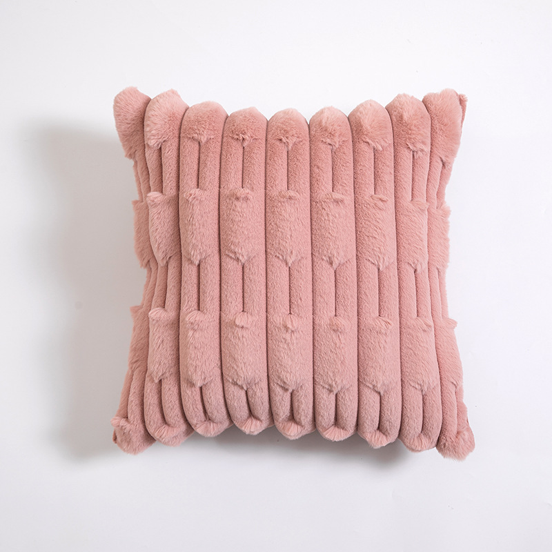 北欧ins风纯色链条编花胖条抱枕套兔毛绒床头沙发靠枕多色可选详情38