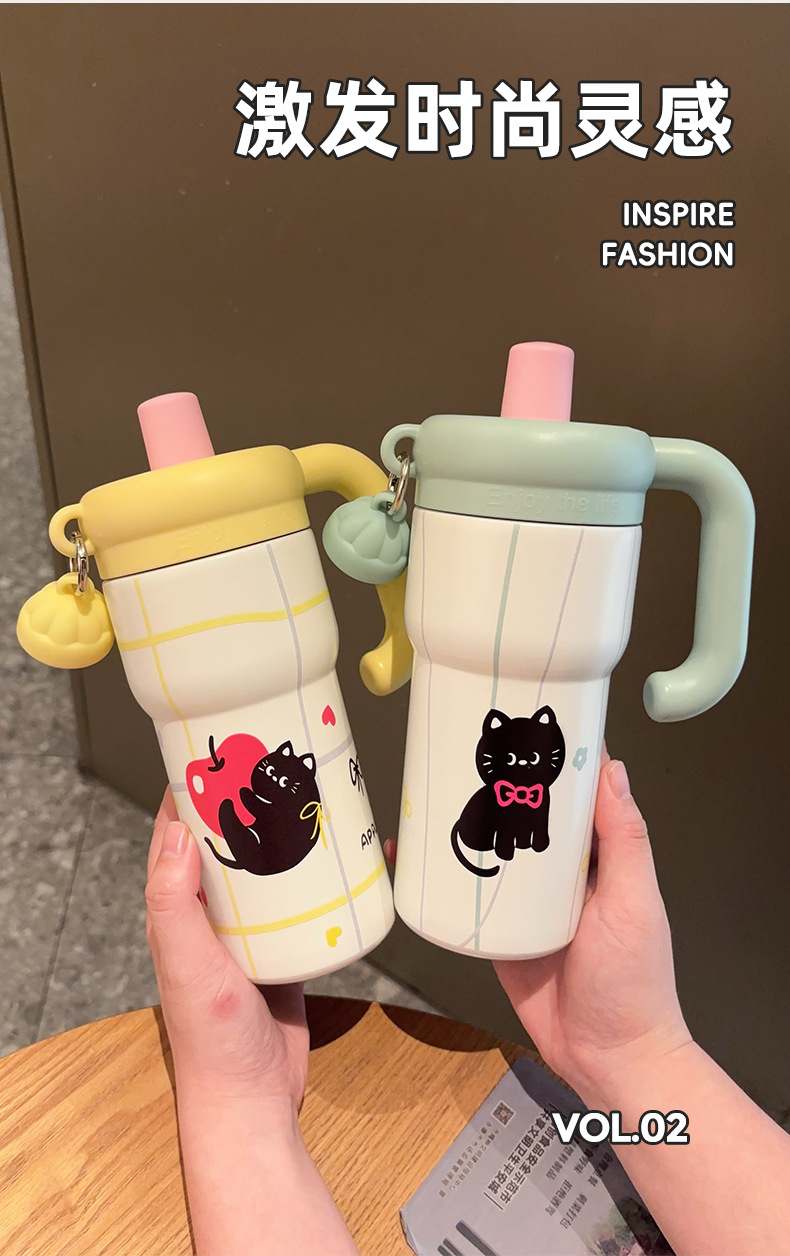 新款卡通保温杯可爱小猫大容量冰霸杯高颜值女生手柄杯吸管杯详情4