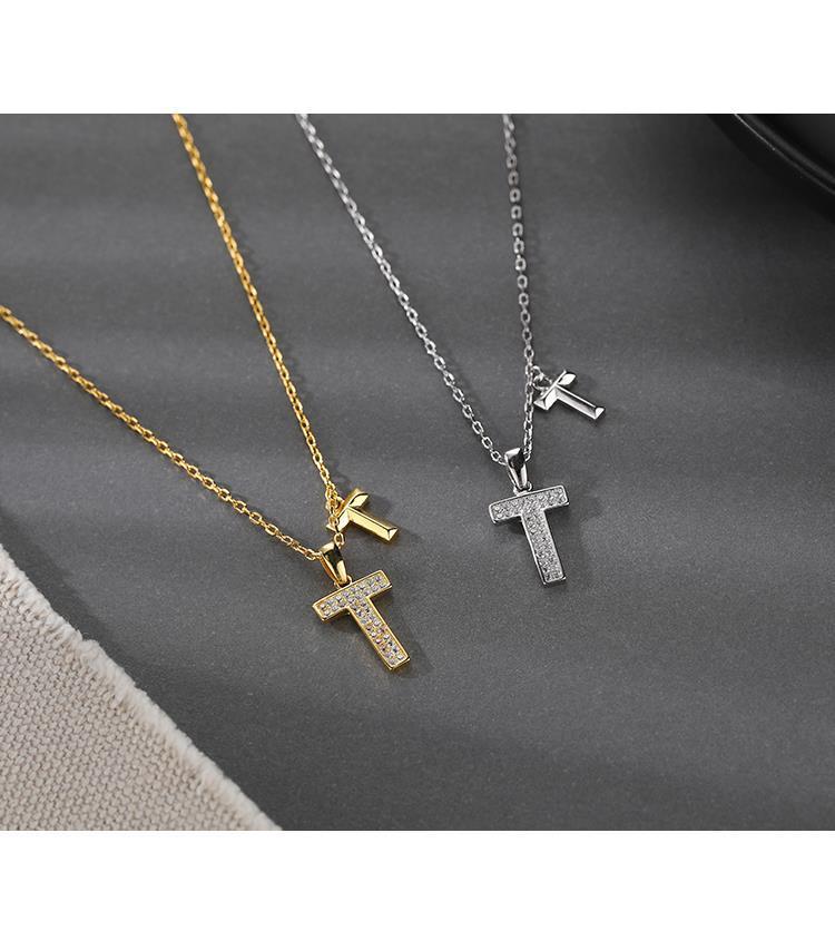 辣妹字母T项链女百搭锁骨链小众设计感轻奢925纯银吊坠首饰品批发详情8