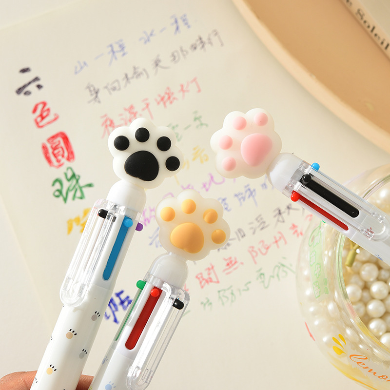 晨兮可爱卡通猫爪六色按动笔高颜值手账多色笔中小学生学习文具详情14