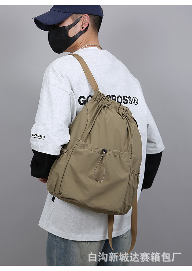 新款轻便束口抽绳双肩背包韩系大容量户外通勤休闲可折叠双肩包详情21